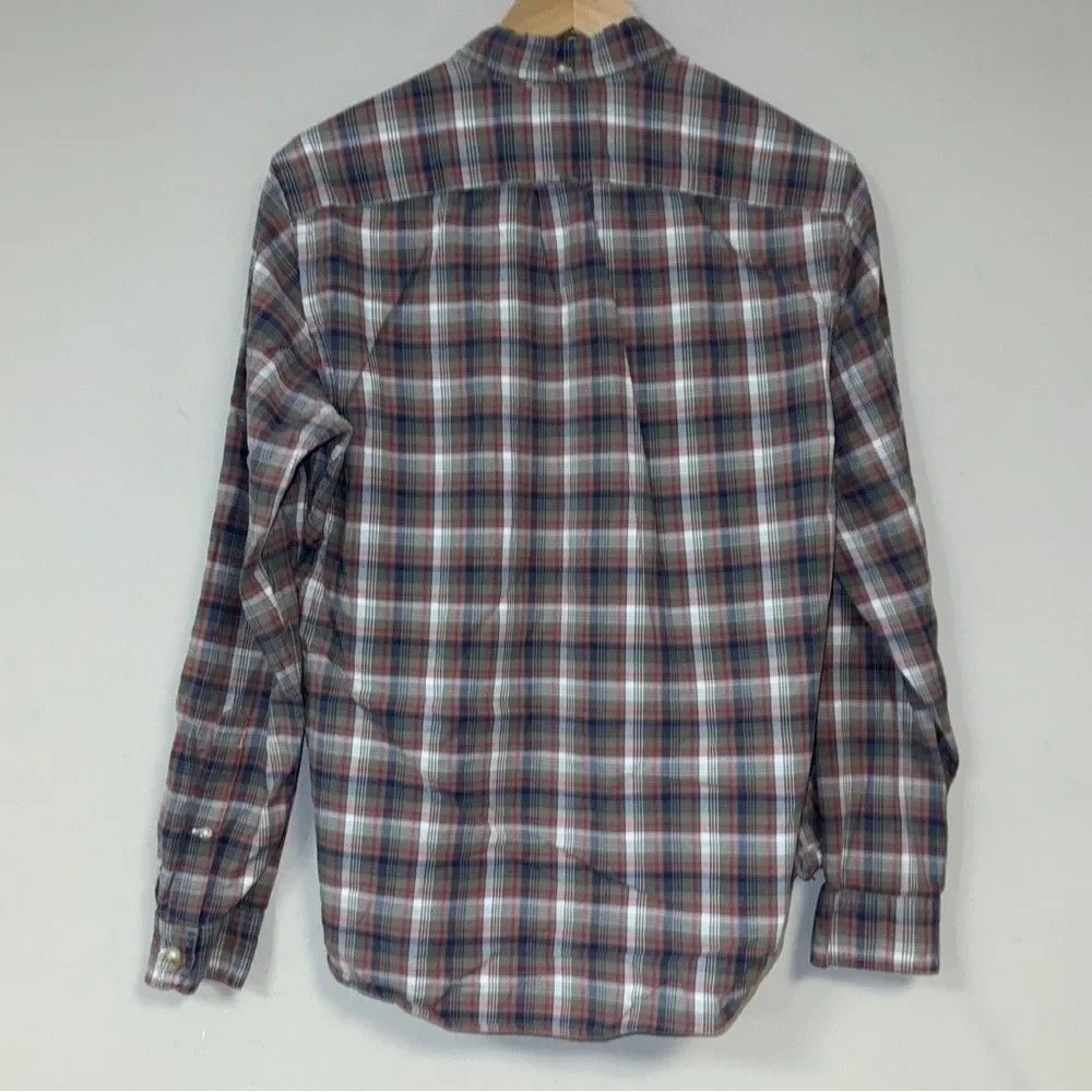 J CREW Plaid Button Down Shirt Mens Medium Organic Cotton Oxford Slim Fit Preppy